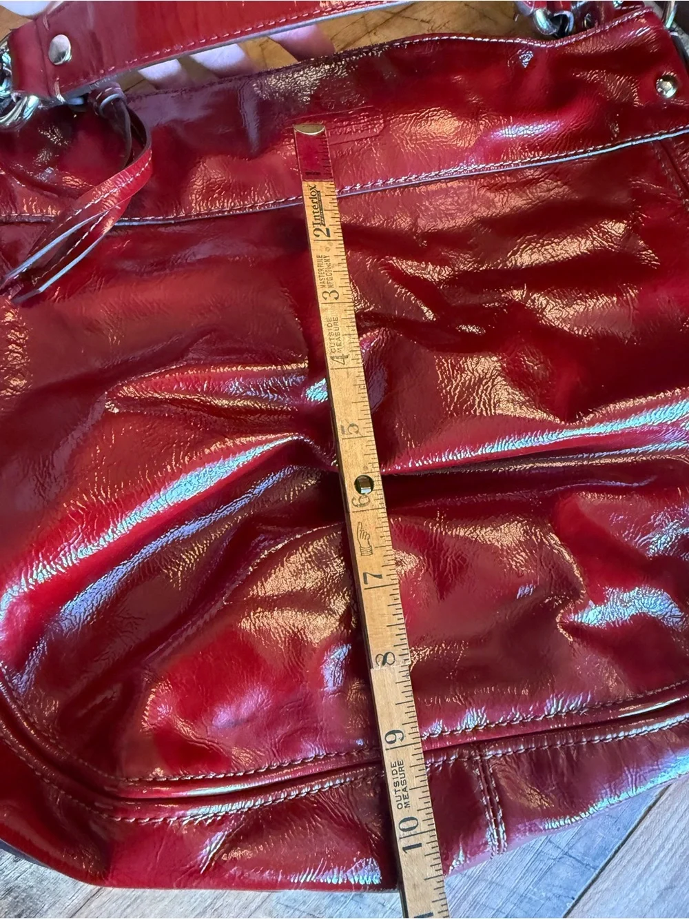 Coach Red Patent Leather Shoulder Bag with Silver Hardware
